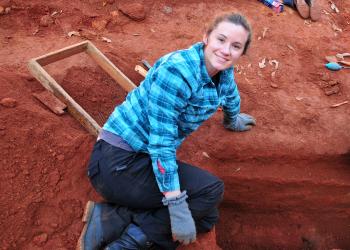 Associate Professor Laurie Reitsema at an archaeological dig site